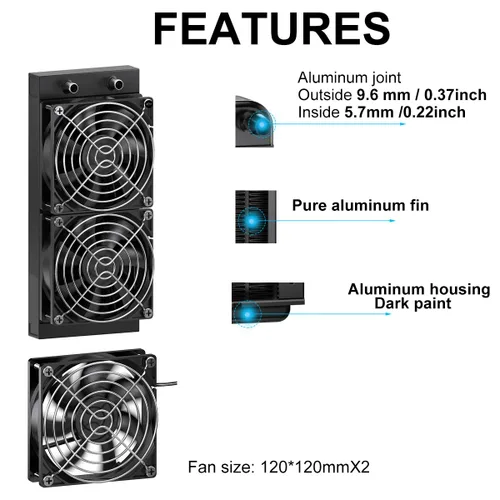 Miniatura 2 de Clyxgs Radiador de refrigeración por agua, radiador intercambiador de calor de aluminio de 12 tubos con ventilador para PC, CPU, computadora