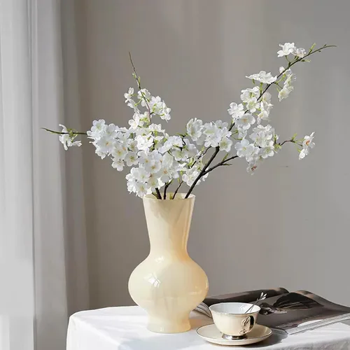 Miniatura 4 de 6 ramas artificiales de cerezo de seda de cerezo sintético, tallos altos, flores artificiales para florero, boda, decoración del hogar (blanco)
