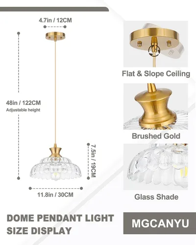 Miniatura 6 de Lámparas colgantes de cristal para isla de cocina, 11.8 pulgadas, iluminación vintage, lámparas de vidrio dorado cepillado, lámpara de techo