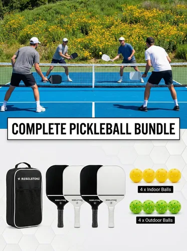 Miniatura 6 de Juego completo de 4 paletas de pickleball con bolsa, juego de 4 palas de pickleball, diseñadas en los Estados Unidos, agarre cómodo, kit de bolas