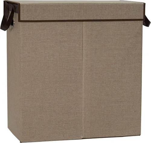 Household Essentials Cesta doble para ropa sucia con tapa y asas de ojales, clasificador de arena del desierto