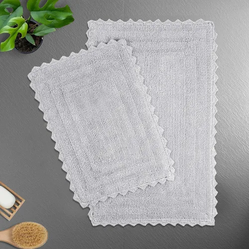 Miniatura 15 de TreeWool - Alfombras de baño con borde de ganchillo reversible en algodón de felpa (paquete de 2)