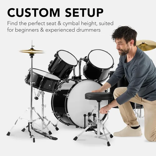 Miniatura 6 de Best Choice Products Juego completo de batería para adultos de 5 piezas con soportes de platillo, taburete, pedal de tambor, palos, piso Tom - negro