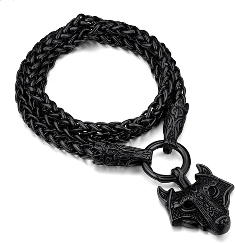 FaithHeart Collar grueso de collar vikingo nórdico punk, de acero inoxidable, nudo celta, cabeza de lobo, amuleto, joyería de regalo