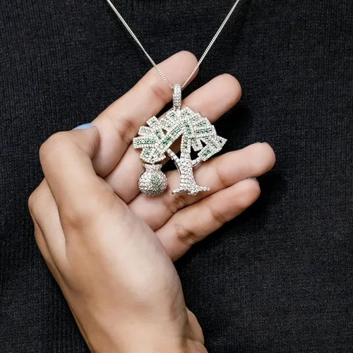 Miniatura 5 de Octa Pearl - Colgante de circonita cúbica blanca y verde de 3.16 quilates hecho a mano para el árbol del dinero, para mujeres u hombres en plata