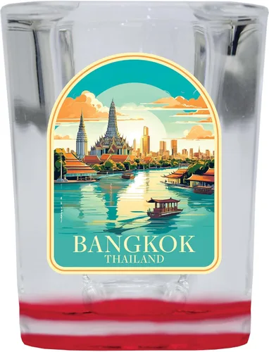 Miniatura 7 de Bangkok Thailand A Souvenir - Vaso de chupito cuadrado de 2.5 onzas, base azul, paquete de 2