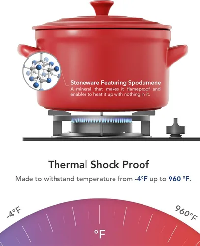 Miniatura 6 de LE TAUCI Horno holandés de cerámica de 3 cuartos - Ligero, no tóxico, no necesita curado - Apto para horno, microondas y lavavajillas, olla Rojo