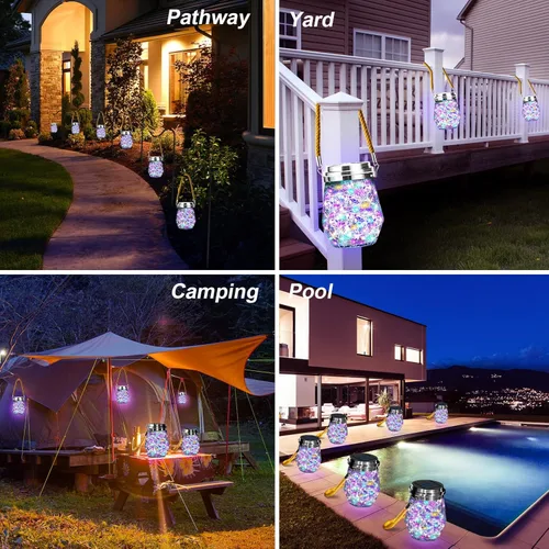 Miniatura 4 de Linterna solar, luces solares colgantes para exteriores, impermeables, paquete de 2, 60 faroles LED mejorados, decoración para exteriores