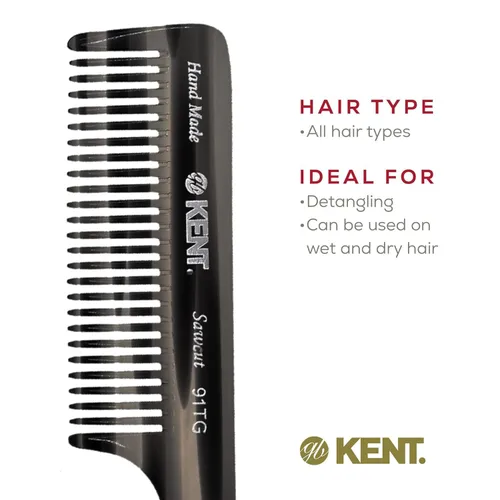 Miniatura 3 de Kent Peine desenredante de dientes anchos de grafito negro 91T para cabello rizado y ondulado, para mujeres y hombres, peine de ducha de mango
