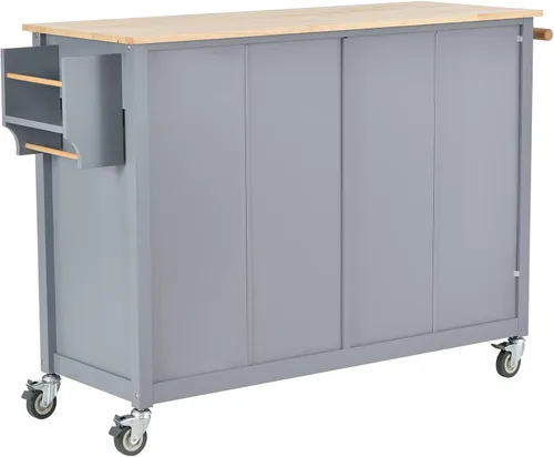 Miniatura 5 de LUMISOL Carrito móvil de isla de cocina con gabinete sobre ruedas, carrito rodante con tapa de madera de caucho, cajones, toallero y estante