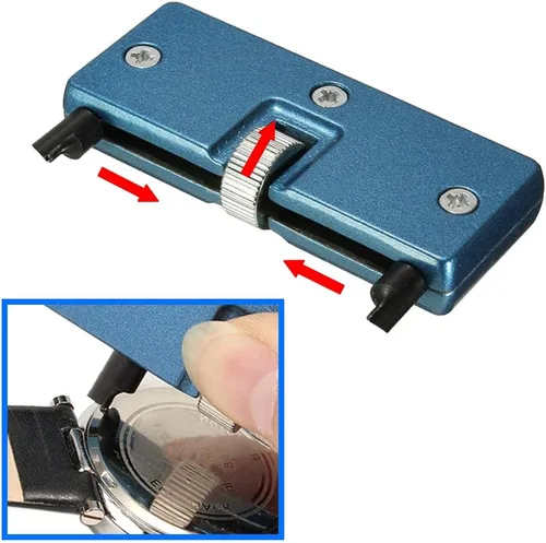 Miniatura 3 de MMOBIEL Abridor de caja de reloj, llave de tornillo ajustable compatible con reemplazo de batería y reparación de relojes, Azul, Compacto