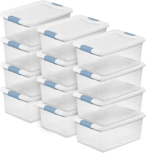 Sterilite - Paquete de 12 contenedores apilables con pestillo, contenedores de almacenamiento bajo la cama con tapas, plástico transparente, 15