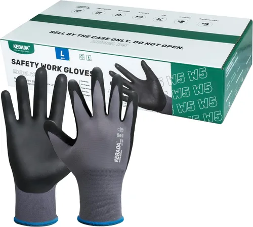 Miniatura 22 de Kebada W2 - Guantes de trabajo unisex, aptos para pantalla táctil, con agarre, elásticos, recubiertos de nitrilo, para jardinería, manejo de Gris