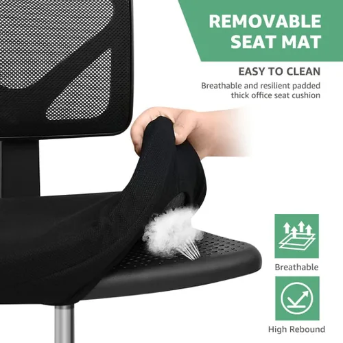 Miniatura 6 de Silla de oficina de malla sin brazos, silla de escritorio ergonómica con respaldo bajo, sillas giratorias ajustables para computadora para espacios