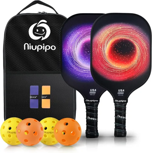 niupipo Pickleball Paddles Set of 2 or 4, USAPA Approved Fiberglass Pickleball Paddle Set with Balls and Bag, Polypropylene Honeycomb Core,