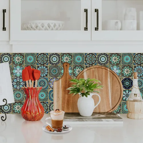Miniatura 7 de 24 calcomanías para azulejos de despegar y pegar, decoración de bricolaje, calcomanías de azulejos de 4 x 4 en muro, impermeables, autoadhesivas