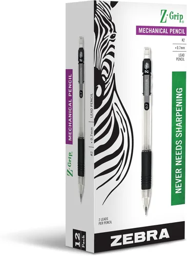 Zebra Pen Z-Grip - Lápiz mecánico, tamaño de punta de 0.028 in, grafito HB #2, barril perlado transparente con agarre negro, suministros escolares y