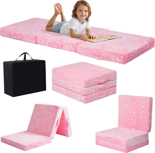 Miniatura 12 de MeMoreCool Colchón de suelo plegable para niños, Glow de 57x22 pulgadas, colchoneta para dormir y guardería para niños pequeños, futón plegable