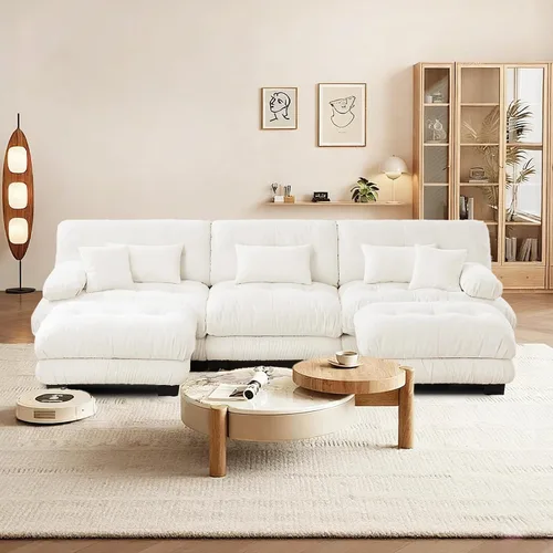 Miniatura 71 de Reposapiés Otomano Tapizado de Terciopelo con Cojín para Sofá Seccional Sofá 300 libras para Sala de Estar (Beige)