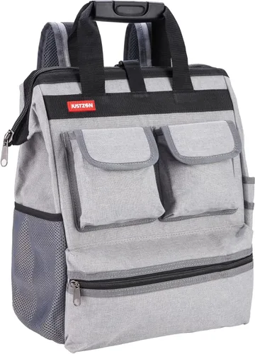 Mochila para herramientas con respaldo acolchado para electricista, fontanero y reparador de cables y climas Gris