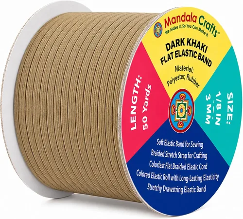 Miniatura 262 de Mandala Crafts - Rollo de cordón elástico plano para costura y manualidades Blanco