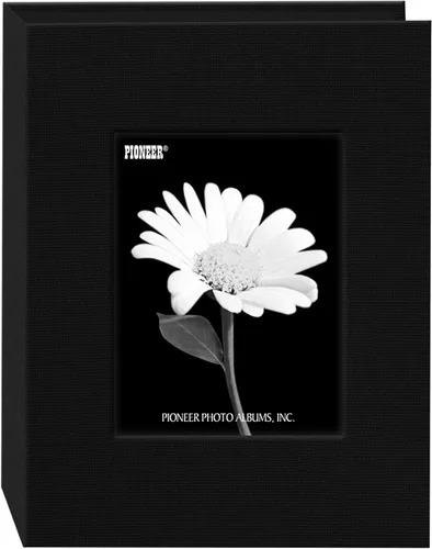 Pioneer Photo Albums Mini álbum de fotos con cubierta de marco de tela, 24 bolsillos para fotos de 4 x 6, color negro profundo