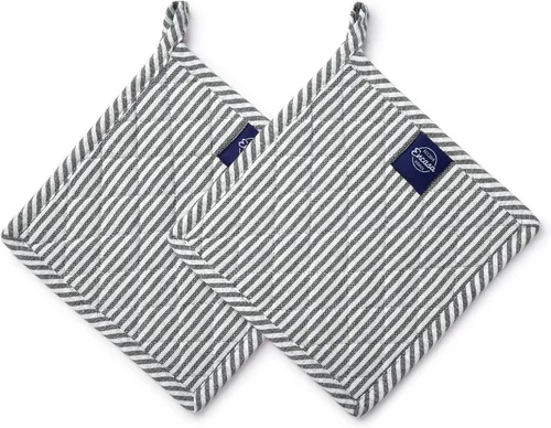 Miniatura 18 de Encasa XO Juego de 2 soportes para ollas de algodón resistentes al calor con lazo para colgar, color azul escocés, almohadillas acolchadas multiusos