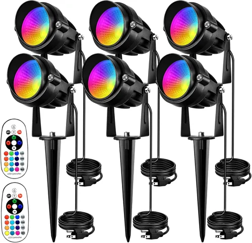 Luces de punto de Halloween y Navidad al aire libre RGB 10W LED Iluminación de paisaje con 16 colores cambiantes para decoración de jardín y patio,