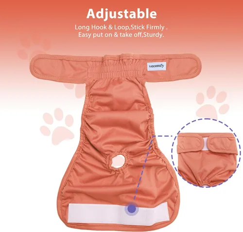 Miniatura 7 de Vecomfy - Pañales reutilizables para perras de tamaño mediano, (paquete de 4) pañales grandes para perros absorbentes fáciles para orinar, en celo