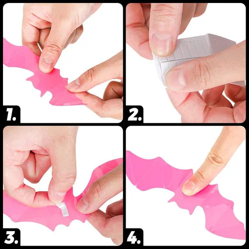 Miniatura 6 de Whaline 112 piezas de decoración de pared de Halloween, murciélagos 3D con adhesivo de espuma, rosa y rojo rosa, impermeables, calcomanías de Rosa
