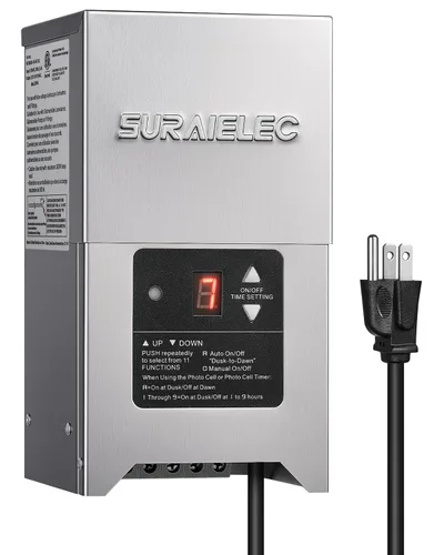 SURAIELEC Transformador de paisaje de bajo voltaje, transformador de luz al aire libre de 300 W con temporizador y sensor de fotocélula, 120 V a 12