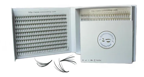 5D Wispy Fish Tail 600 abanicos premontados 0.07 longitudes mixtas 9-16mm 1000 abanicos de volumen pestañas sueltas C D rizado a mano extensiones de