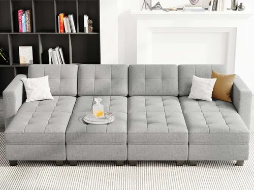 Belffin Sofá cama modular de almacenamiento, sofá seccional con tumbonas anchas, sofá seccional convertible, sofá cama modular, cama gris claro