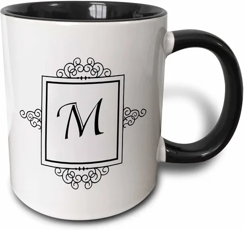Miniatura 13 de 3dRose 3dRose Letra inicial P personal monograma elegante tipografía en blanco y negro elegante personalizado – Taza negra de dos tonos, 11 onzas