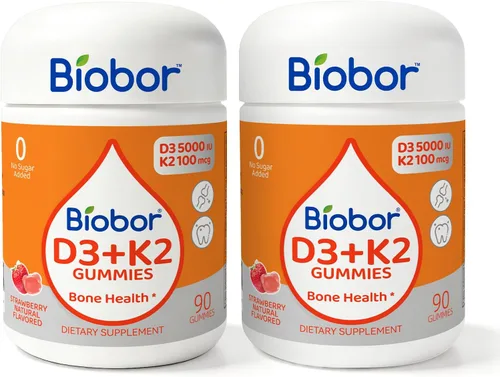 Miniatura 8 de Biobor Gomitas naturales de vitamina D3 K2, 5000 UI de vitamina D3 y 100 mcg de vitamina K2 (MK-7), apoya los huesos saludables, suplemento de salud