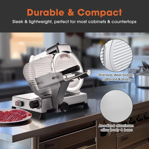 Miniatura 5 de WeChef Cortador de carne comercial de 10 '' 240 W eléctrico Deli Slicer Queso Cortador de alimentos Hoja de acero inoxidable para tienda restaurante
