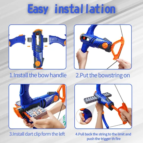 Miniatura 2 de Arco y flecha de juguete para balas de pistola Nerf, juego de tiro con bala de espuma de 12 dardos con 36 dardos de espuma, 1 gafas y objetivo, Azul