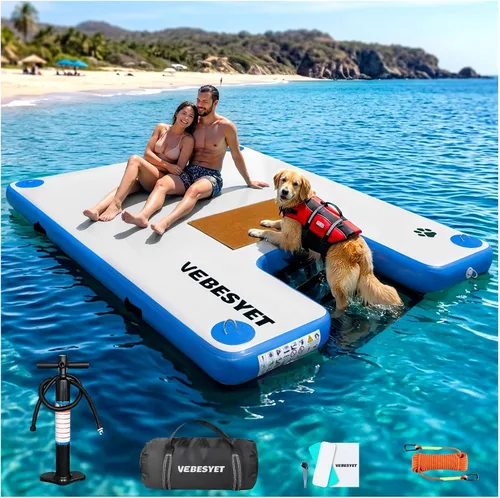 Miniatura 11 de Muelle inflable con rampa de agua, muelle flotante inflable antideslizante de 6 pulgadas de grosor para perros y adultos, plataforma flotante
