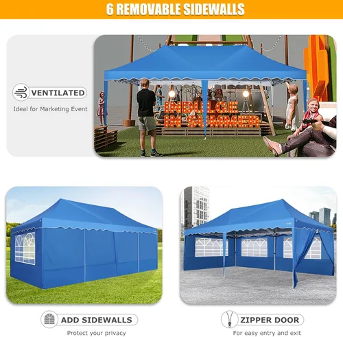 Miniatura 5 de HOTEEL Tienda de campaña desplegable para fiestas, toldo fácil de instalar de 10 x 20 pies con paredes laterales y ventanas de iglesia, tienda