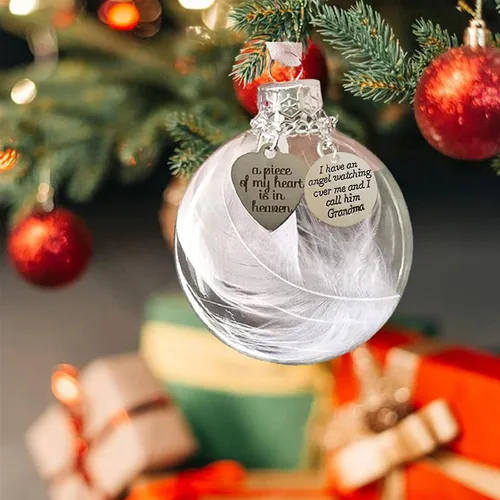 Miniatura 3 de Adorno conmemorativo de Navidad transparente, bola de plumas, A Piece of My Heart is in Heaven, colgante colgante conmemorativo para árbol