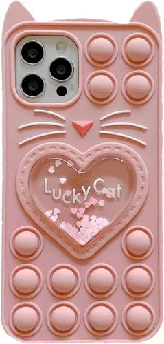 Miniatura 10 de Pop Case para iPhone 12/12 Pro, Funda de silicona con burbujas de gato negro afortunado de dibujos animados, brillo, estrellas, burbujas de arena