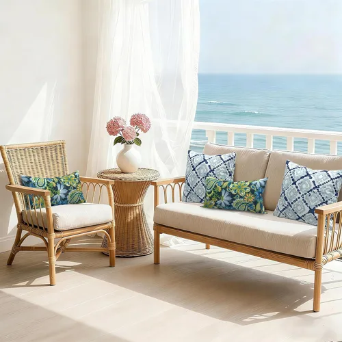 Miniatura 805 de Juego de 2 almohadas para exteriores de 16 x 16 pulgadas, repelentes al agua con interiores, para muebles de patio, hogar, jardín, geometría bohemia
