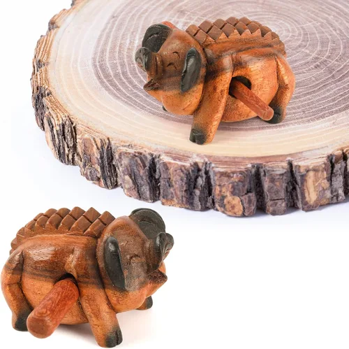 Miniatura 5 de 4" Guiro de madera de cerdo raspador - Instrumento musical de percusión Bloque de tono artesanal 10.16 cm