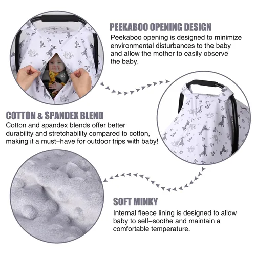 Metplus Funda para asiento de cochecito de bebé 2 en 1, toldo para asiento de bebé, funda para lactancia para mamás, fundas para portabebés Minky,