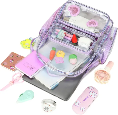 Miniatura 119 de CAMTOP Mochila transparente resistente y transparente para estudiantes, escuela, trabajo, festival, viajes, deportes, Beige, Mediana, Camtop Mochila