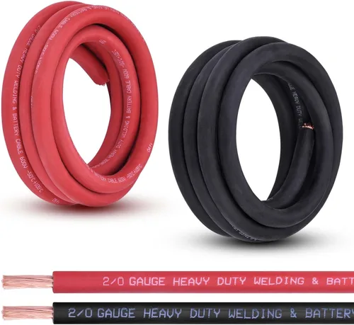 Cable de Batería Calibre 2/0, 10 Pies Rojo + 10 Pies Negro 2/0 AWG Cable de Alambre de Soldadura de Cobre Puro, para Automotriz, Batería, Solar y