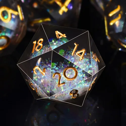 AUSTOR Juego de dados DND de resina de núcleo líquido, de borde afilado poliédricos, juego de 7 dados DND de arena movediza hechos a mano de resina