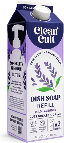 Miniatura 15 de Cleancult Repuesto líquido de jabón para platos (32 onzas, 1 unidad) – Poder de limpieza a base de plantas – Jabón para platos que corta la grasa
