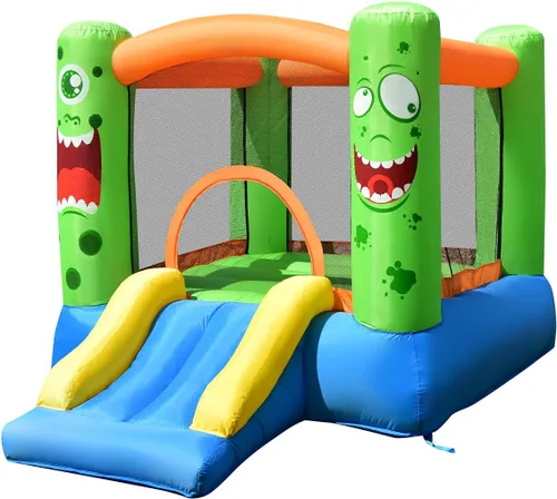 Miniatura 9 de HONEY JOY Casa inflable de rebotes, luna inflable para niños con tobogán, área gigante de saltos, fosa de pelotas oceánicas, aro de baloncesto