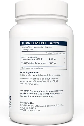 Miniatura 3 de Renue By Science Suplemento NMN 200 cápsulas entéricas SLC – 250 mg de mononucleótido de nicotinamida por porción Liberación retardada para una